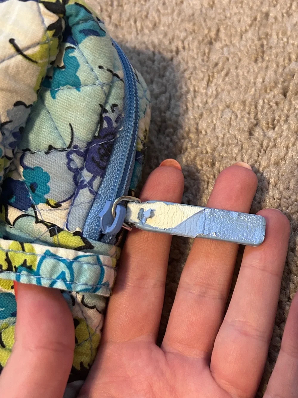 Quilted Vera Bradley Floral Cosmetic Pouch Bag in Blue & Lime